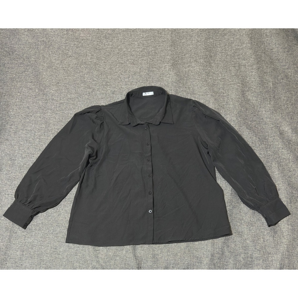 Zeagoo Women's XL Button Down Shirt Black Long Sleeve Puff Shoulder Blouse